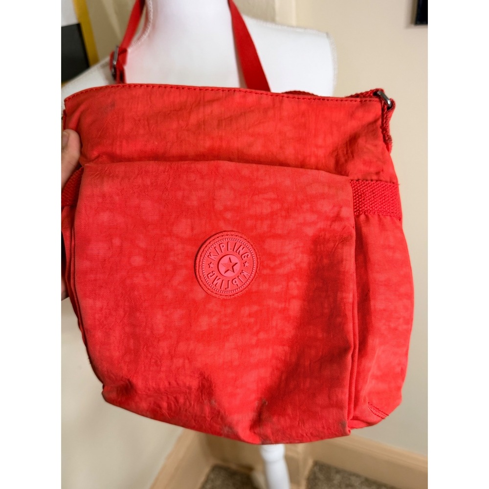 Kipling Red Crinkle Nylon Crossbody Bag Adjustable Strap Messenger Bag